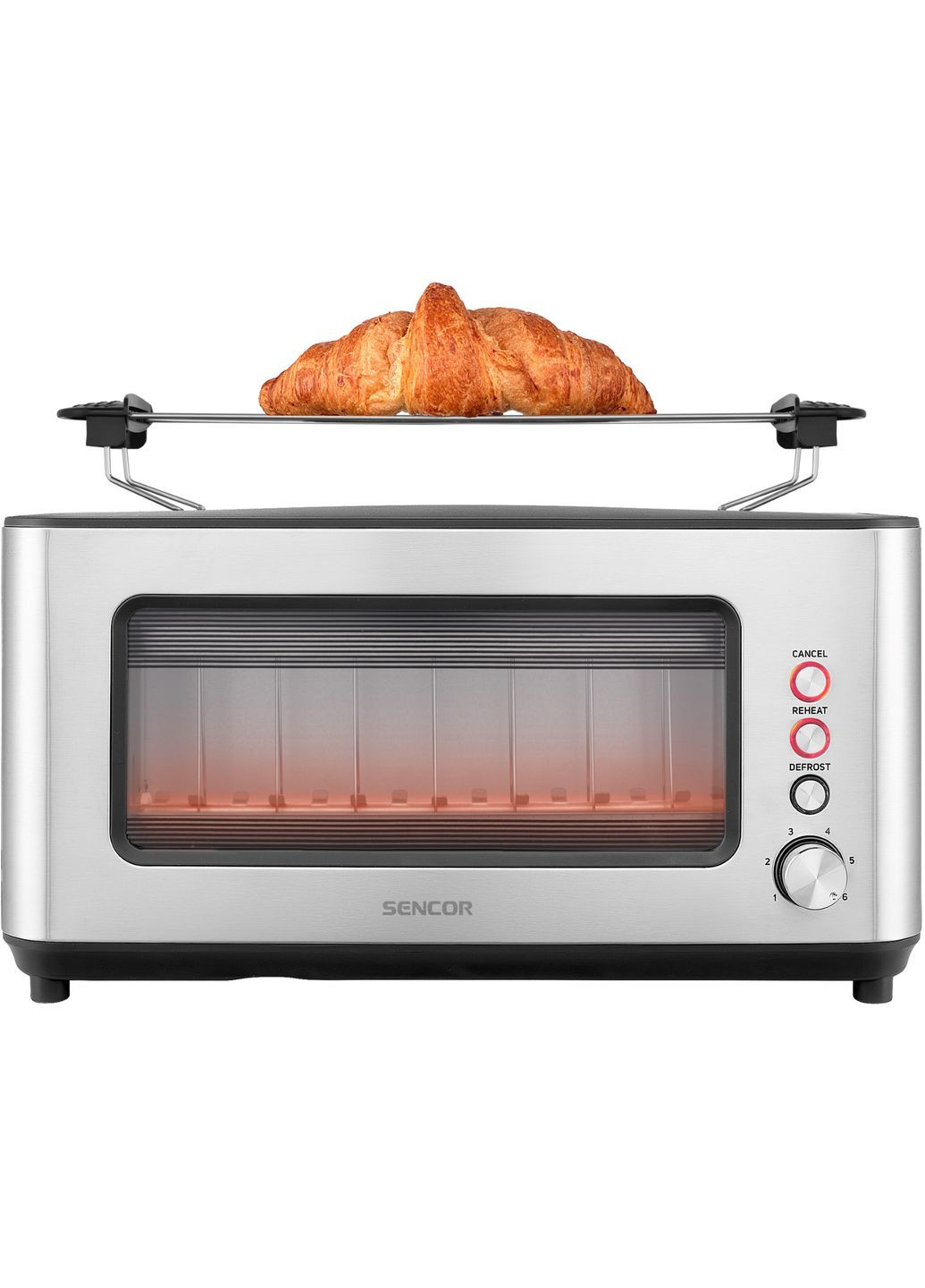 Тостер 1200Вт, підігрів, розморожування, з віконцем, нерж. сталь, сіро-чорний Sencor (315435425)