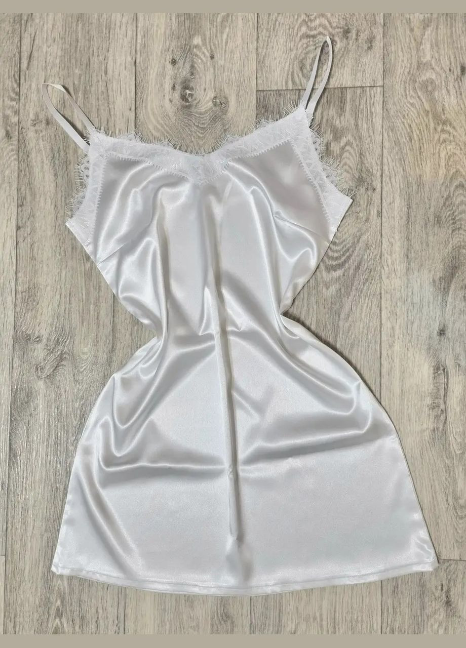 Пеньюар, ночная рубашка женская атласная белая с кружевом, ночнушка Україна (329445606)