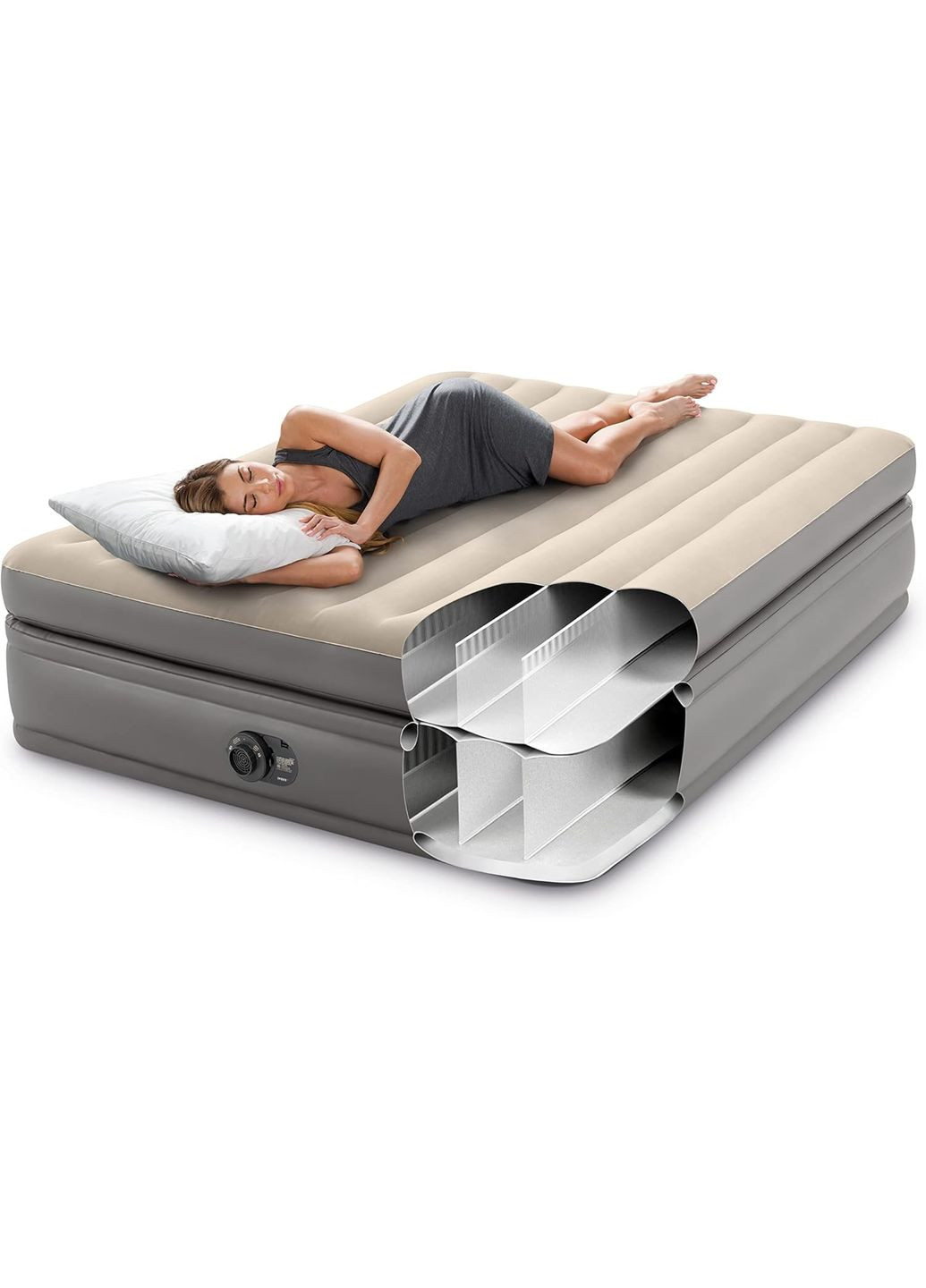 Полуторноя надувная кровать 203 x 152 x 51см, матрас с внешним электронасосом 64164 Gray Intex (350349157)