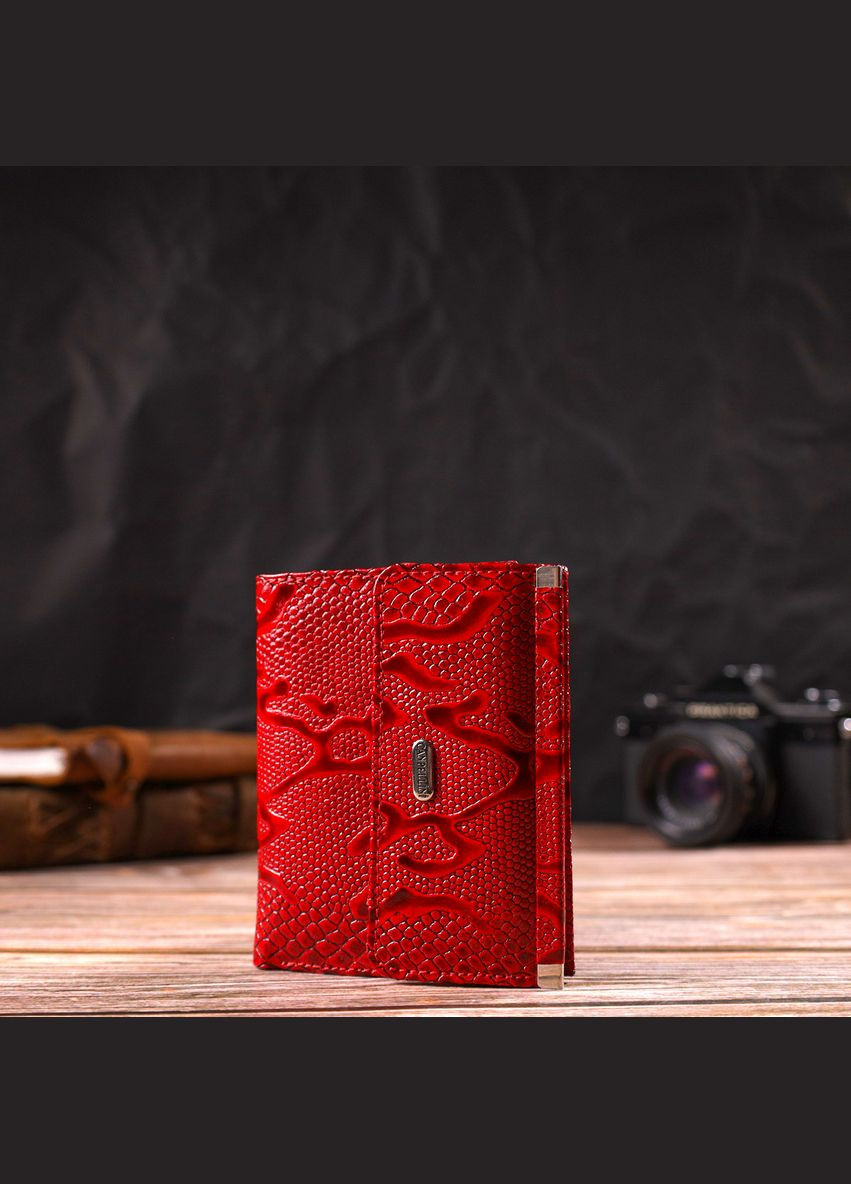 Чудовий гаманець для жінок середнього розміру з натуральної шкіри з тисненням під рептилію 21818 Червоний Canpellini (298570632)