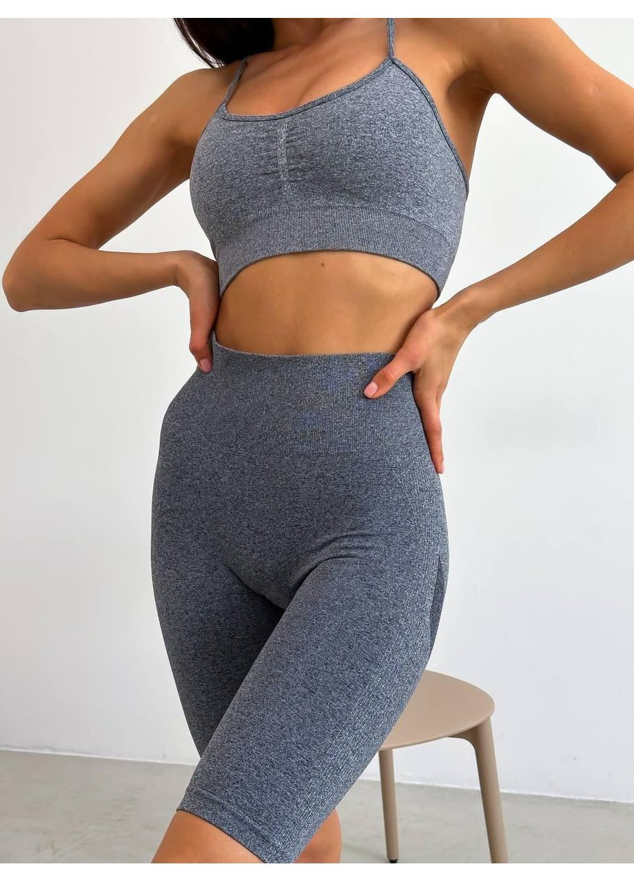 Женский костюм фитнес PUSH UP Темно / Бесшовный женский спортивный костюм топ + шорты / Компрессионный женский фитнес комплект No Brand (367102246)