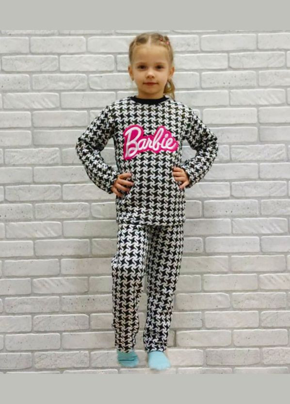 Чорно-біла зимня піжама дитяча на дівчинку тепла в'язана No Brand
