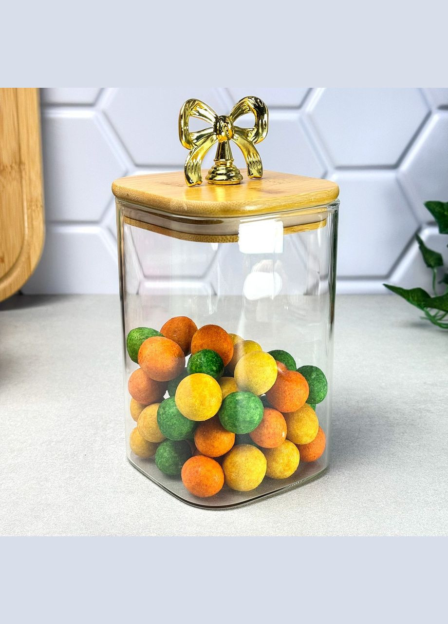 Банка стеклянная квадратная для сыпучих 1.15 л Rosett с бамбуковой крышкой GK (371683376)