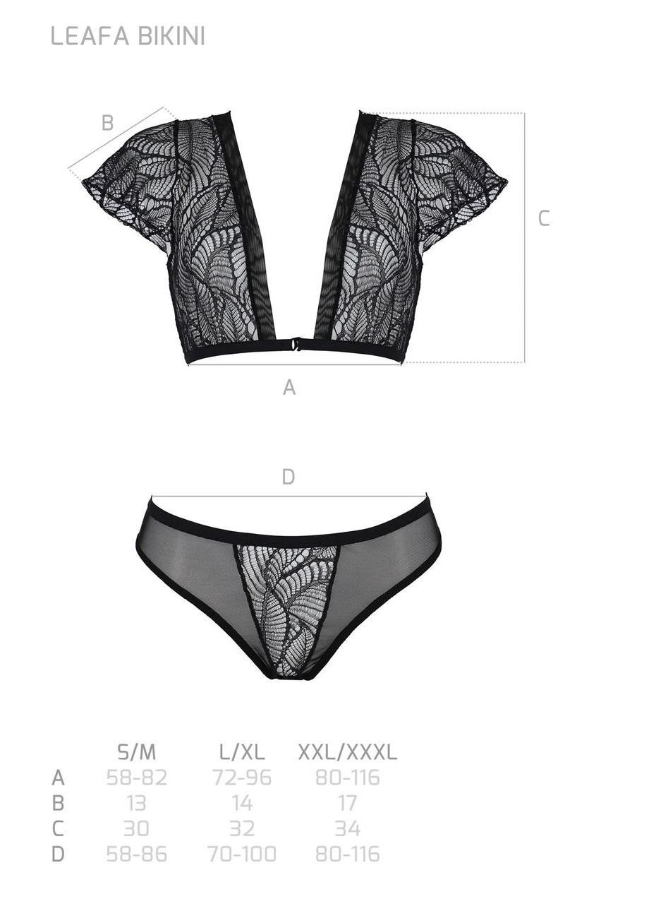 Комплект LEAFA BIKINI black S/M, бюстгальтер-топ с рукавчиками, стринги-шортики с вырезом Passion (303890691)