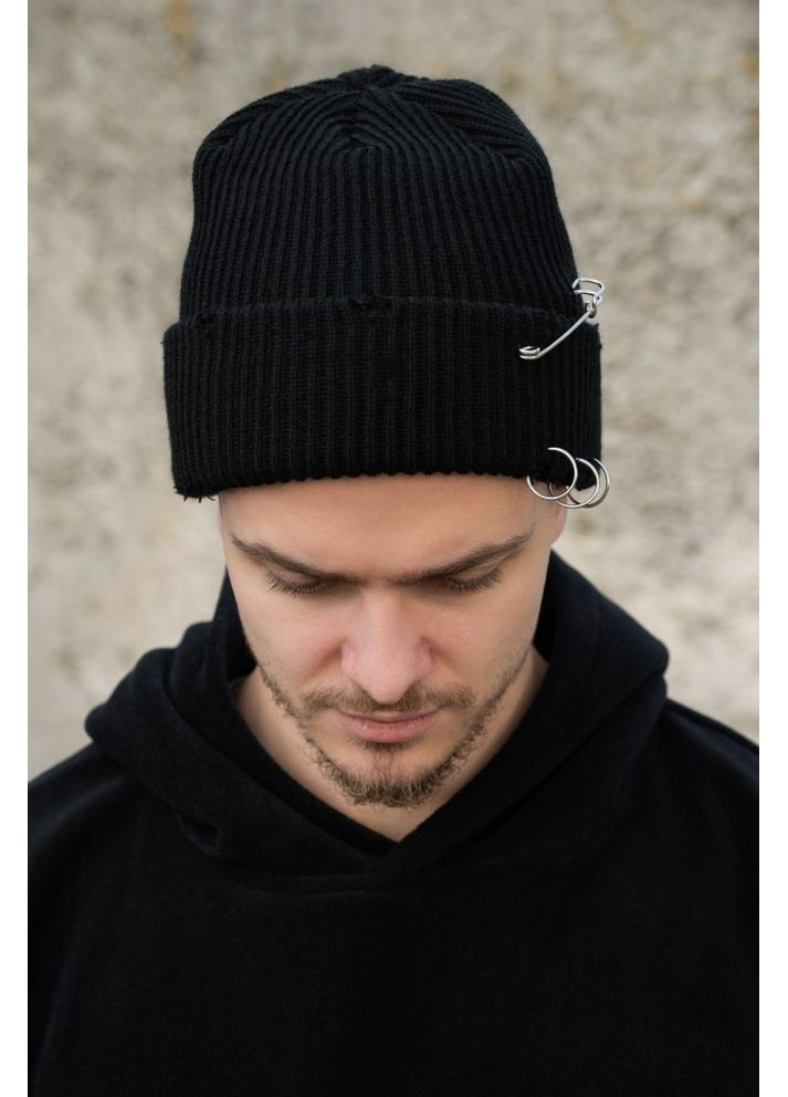 Подовжена трикотажна шапка Біні Докер Dominic Destroyed Black Without (363044260)