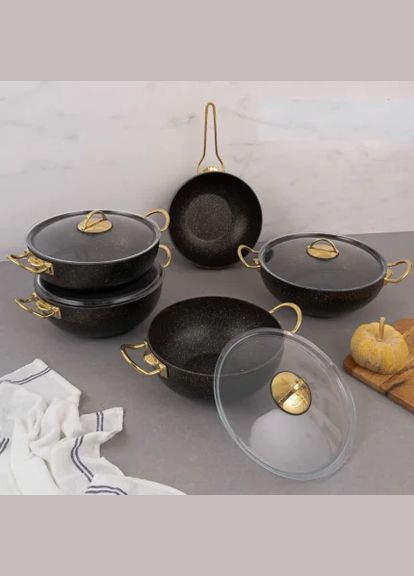 Набір каструль і сковороди . Чорний WOK .9 предметів 0781 Індукція Evren (322284293)