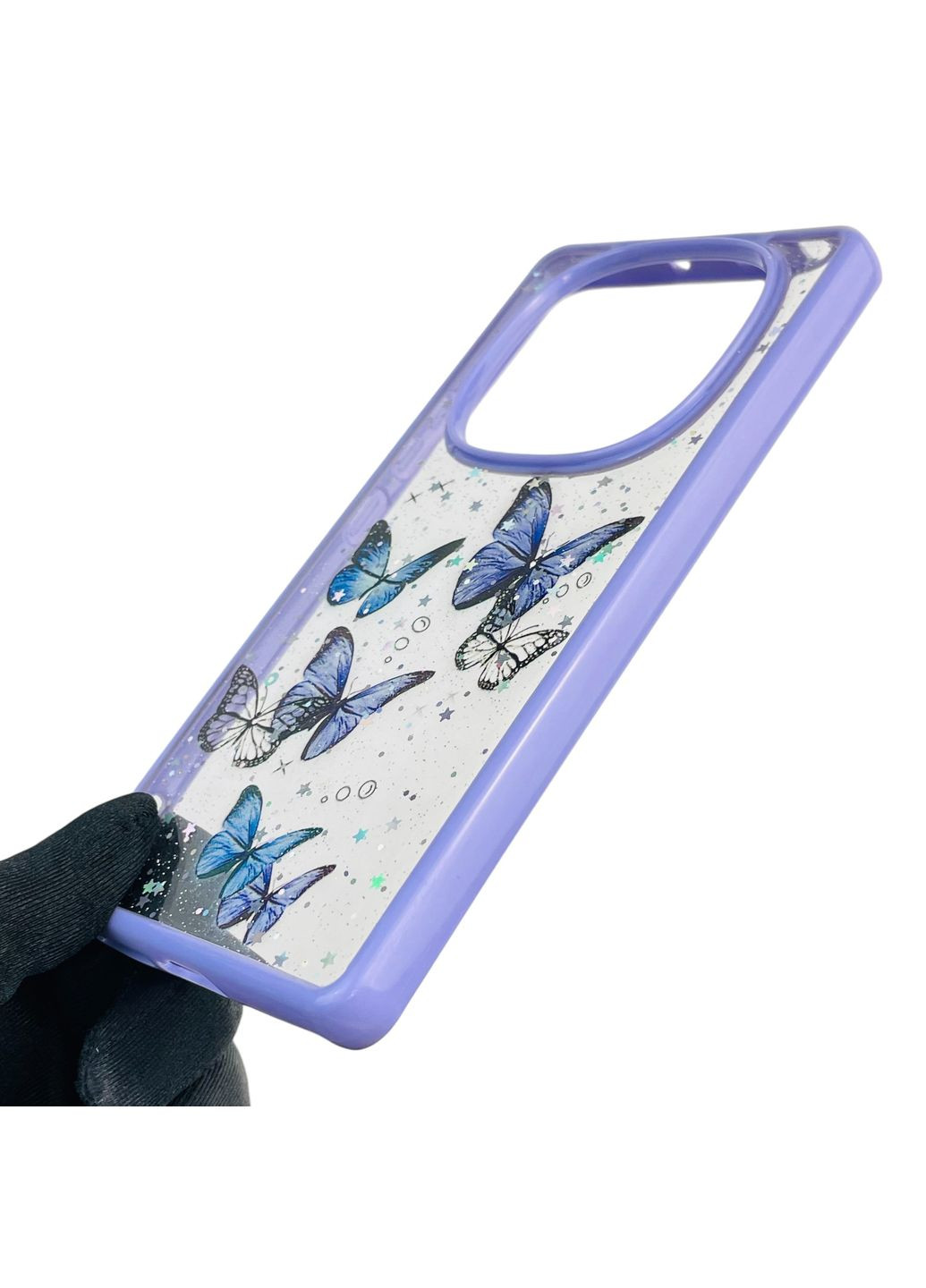 Чохол для Redmi Note 14 Pro 4G з блискітками з метеликами на сяомі редмі нот 14 про 4г бузковий Xiaomi (366386125)
