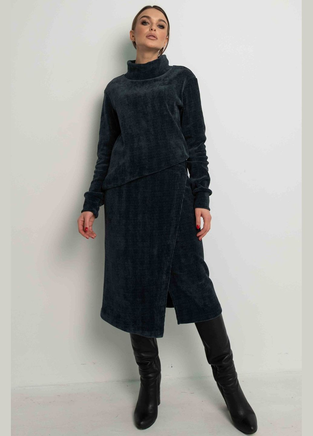 Жіноча велюрова тепла спідниця прямого силуету з ефектом запаху (ЮБ 3621) RiMari (365729813)