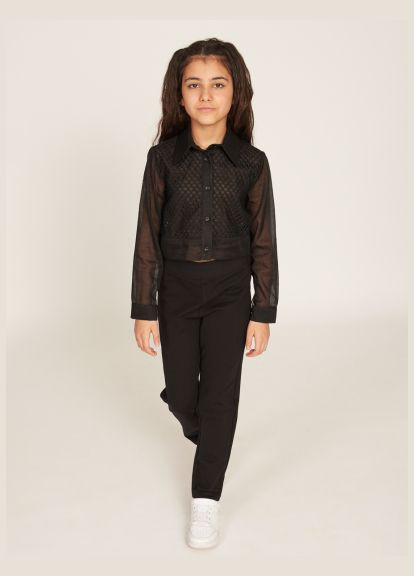 Y21042 Елегантна чорна блузка (сорочка) для дівчинки з напівпрозорими рукавами Y-Clu (322317394)