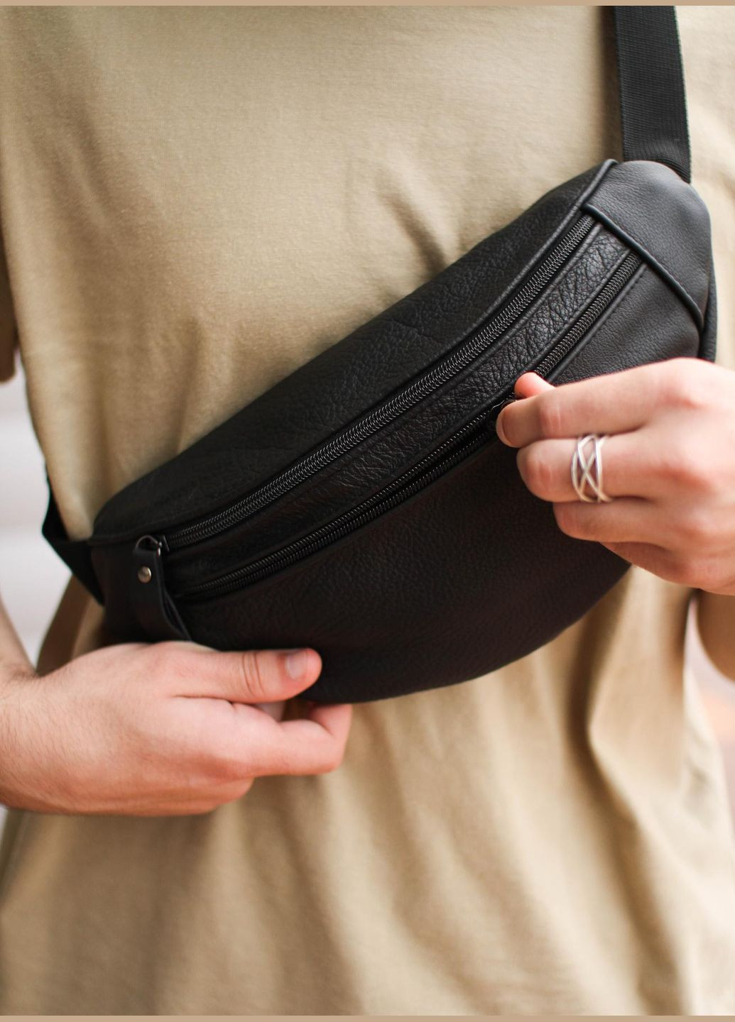 Чоловіча бананка, шкіряна сумка на пояс SL001 (Чорна) SKILL (323427268)