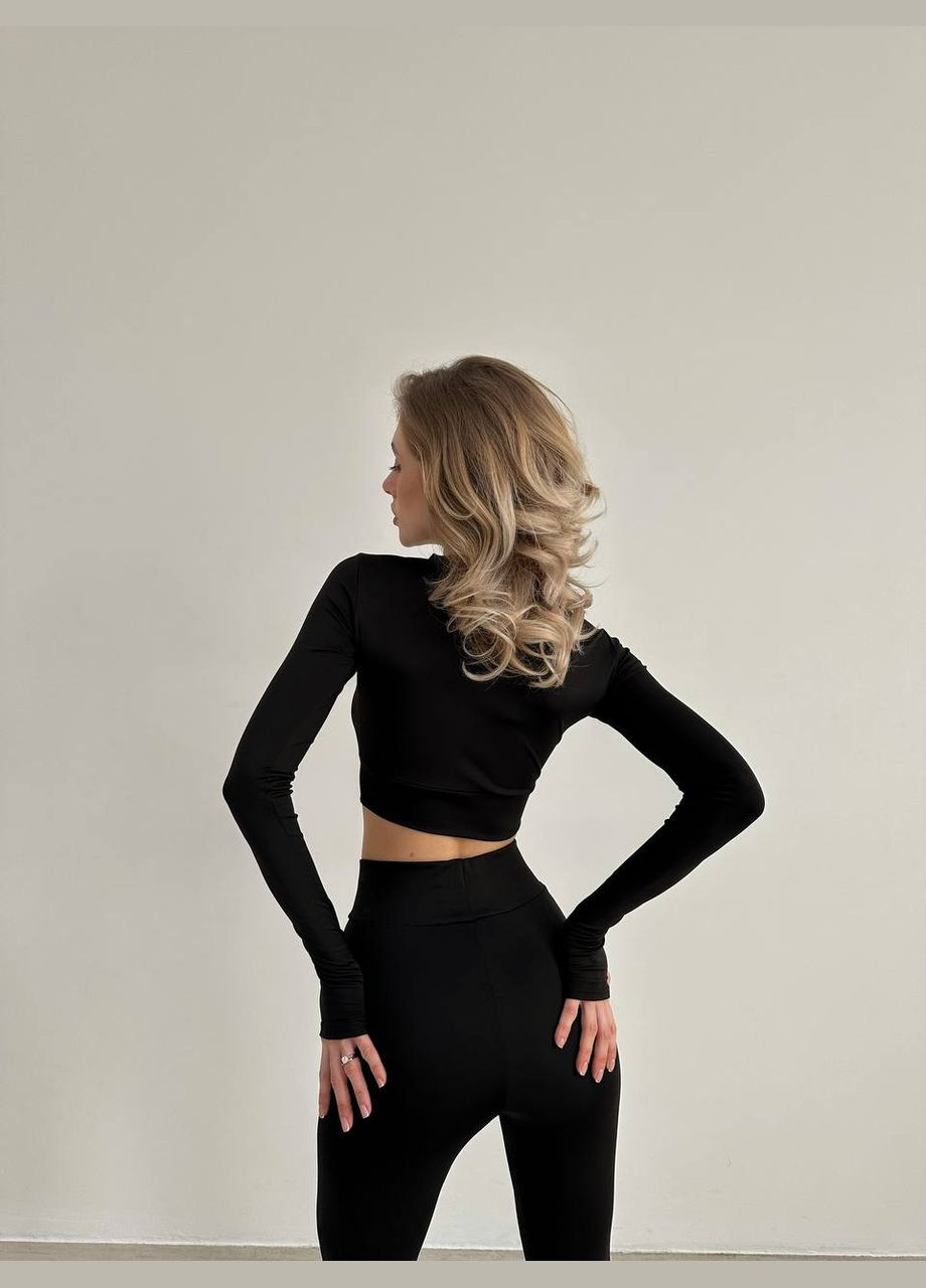 Женский костюм кроп-кофта и лосины цвет черный р.42/44 450350 New Trend (282926253)