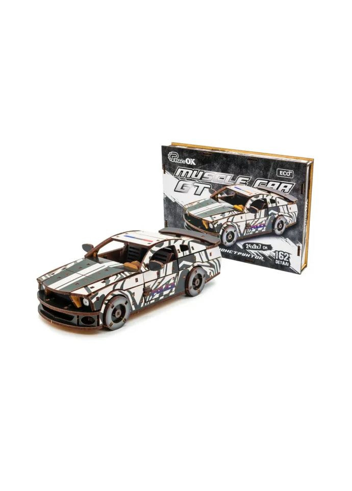 Деревянный 3D конструктор Muscle car GT, Puzzleоk (Puz-00639), 162 дет. (белая) PuzzleOK (367189134)