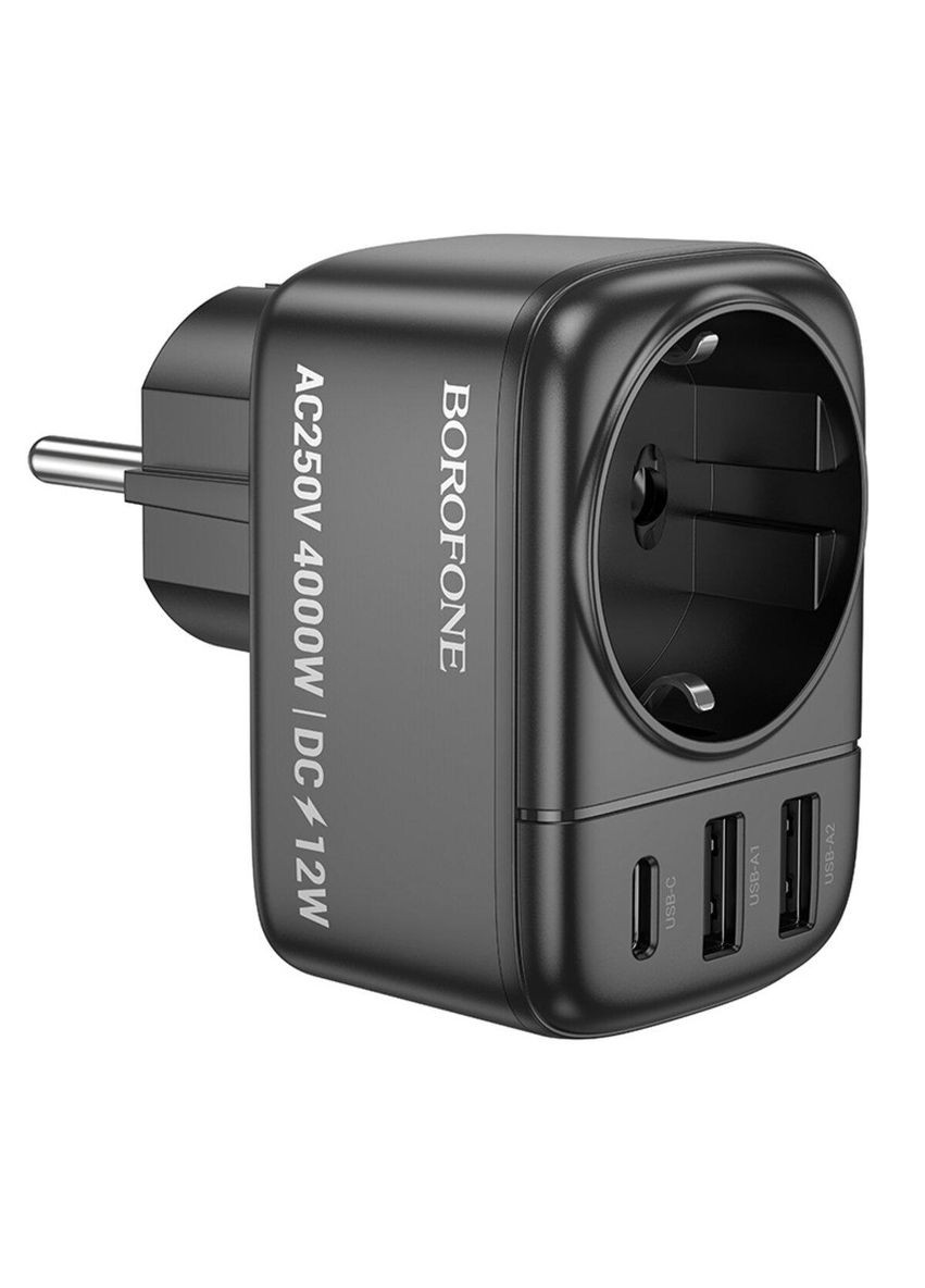 Мережевий фільтр BAC14 Wide 1-socket wall outlet (1C2A) (EU/GER) Black Borofone (335807098)