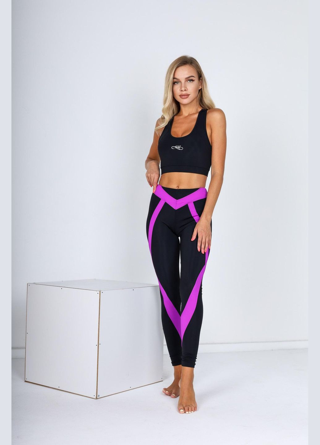 Лосины для фитнеса черные с полосами цвета фуксия S Opt-kolo (286785310)