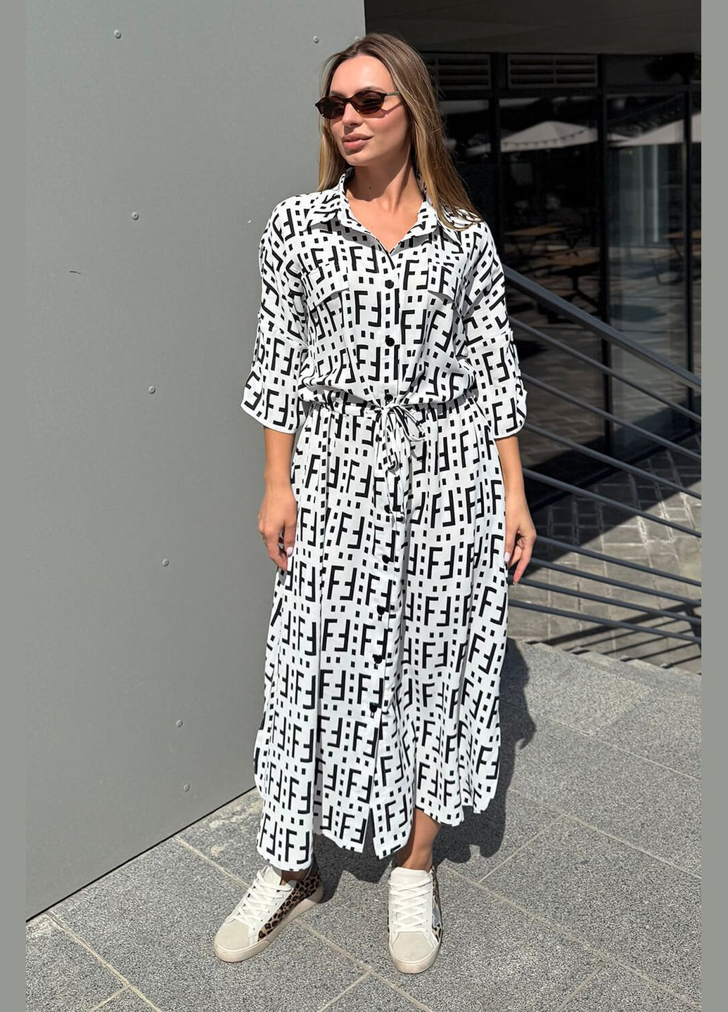 Белое кэжуал платье фенди (01221-white152) рубашка MioRichi