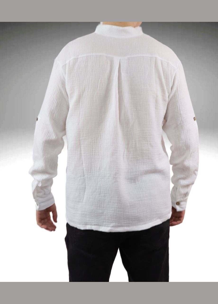 Чоловіча муслінова біла сорочка з довгим рукавом No Brand (328069491)