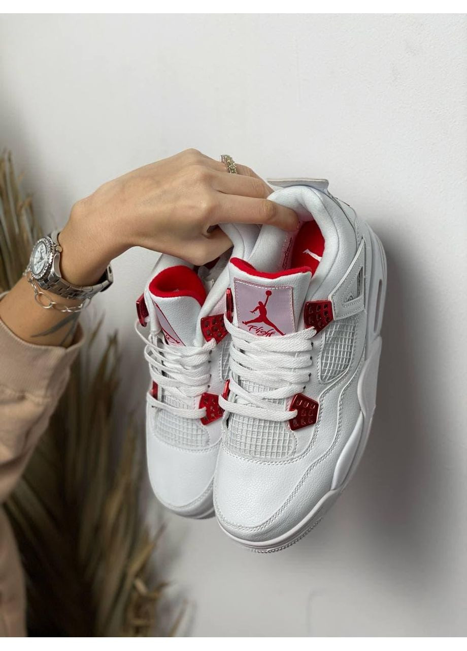 КРОССОВКИ ЖЕНСКИЕ NIKE AIR JORDAN RETRO 4 WHITE RED НАЙК АИР ДЖОРДАН No Brand белые демисезоны (367176756)