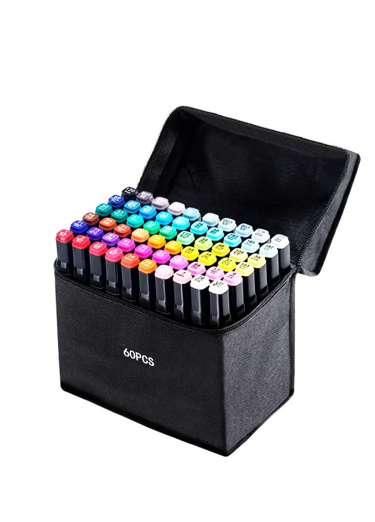 Качественный Набор скетч маркеров 60 цветов | Двухсторонние маркеры для рисования и скетчинга в сумке AN No Brand (282627366)