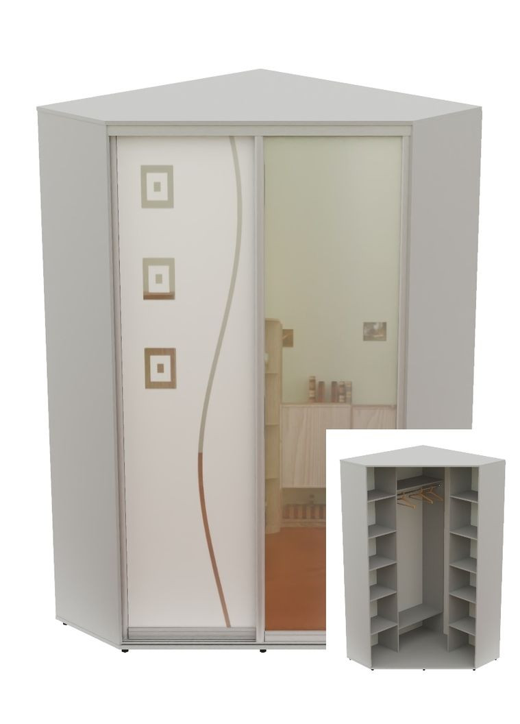 Шафа-купе дводверна кутова 150*150*220 Сірий Дзеркало/Дзеркало з піскострумним малюнком Угол-5 Алекса (360468162)