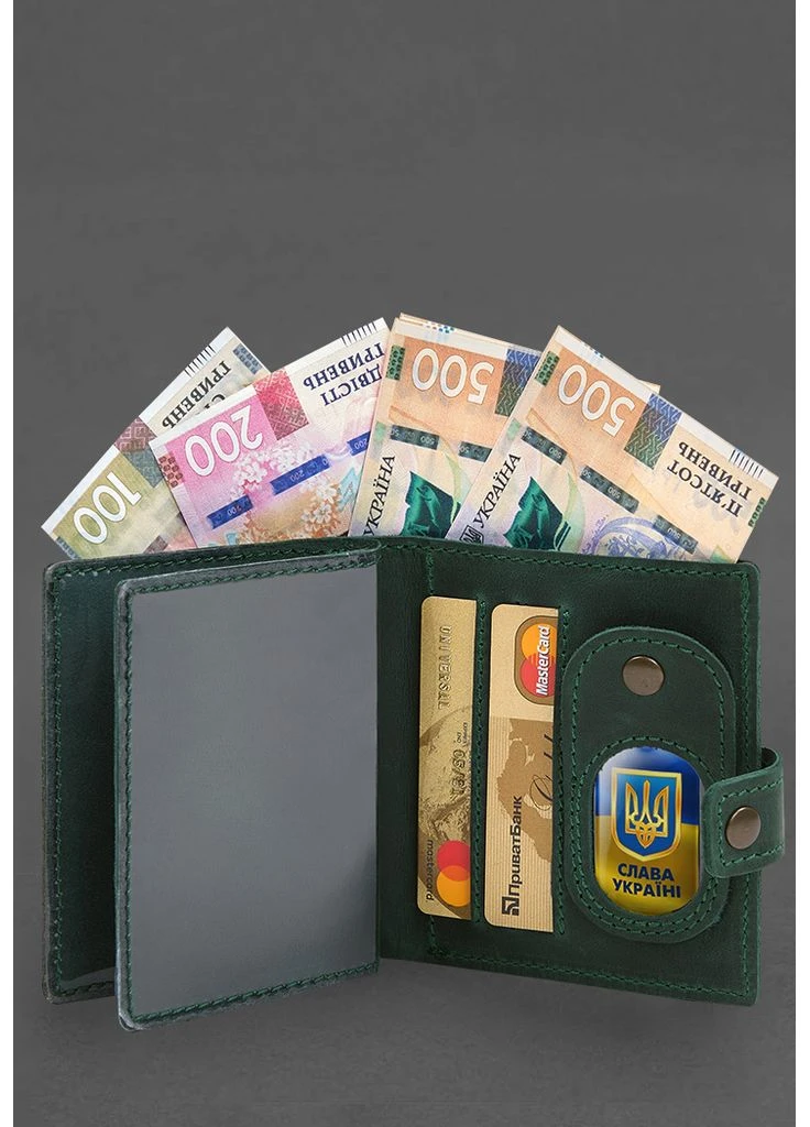 Обложка-портмоне из кожи для удостоверения офицера с карманом для жетона, зеленая(BB_30004453) No Brand (384674986)