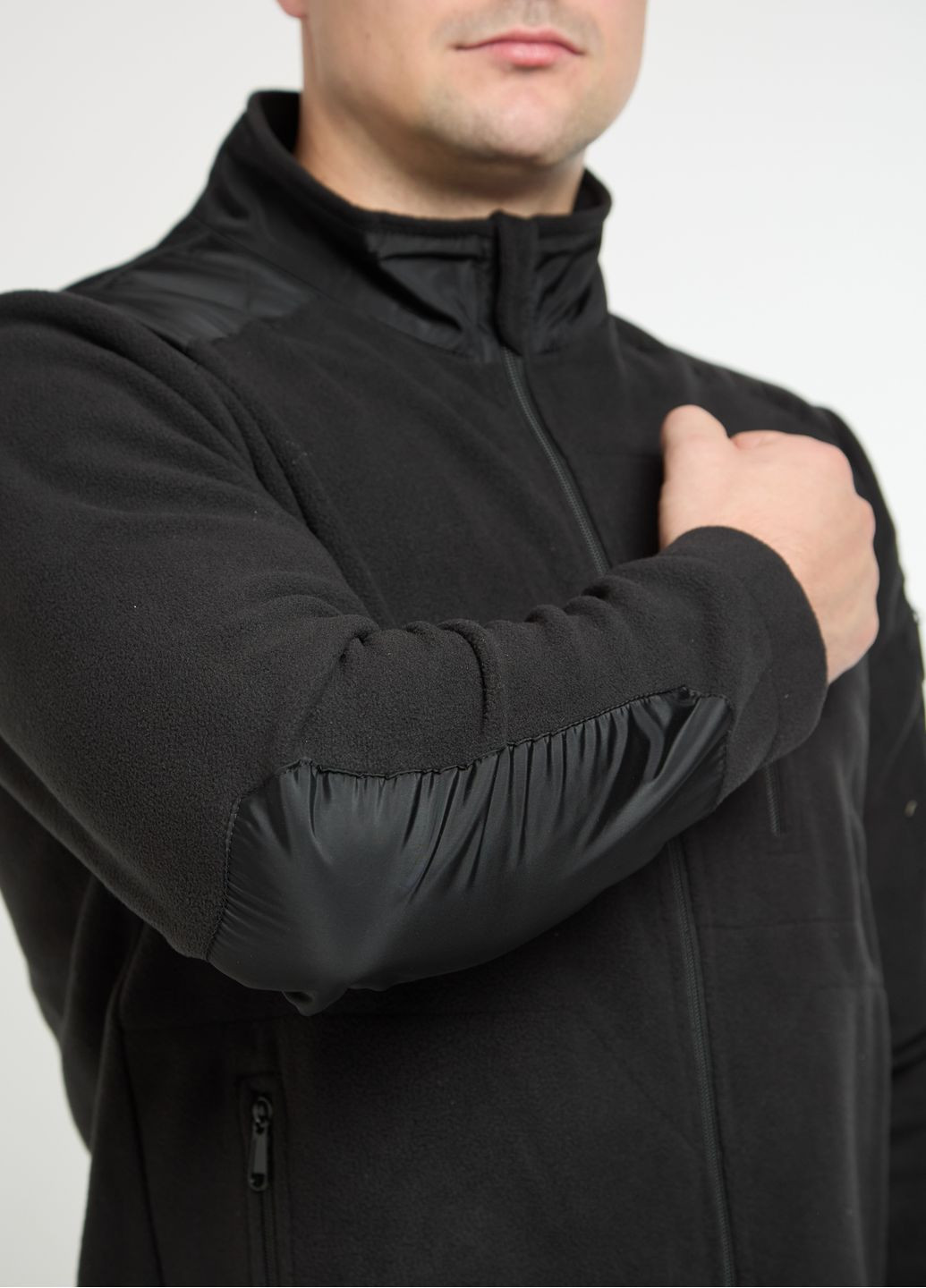 Флисовая кофта мужская с усилением на плечах черная UKM (367055505)