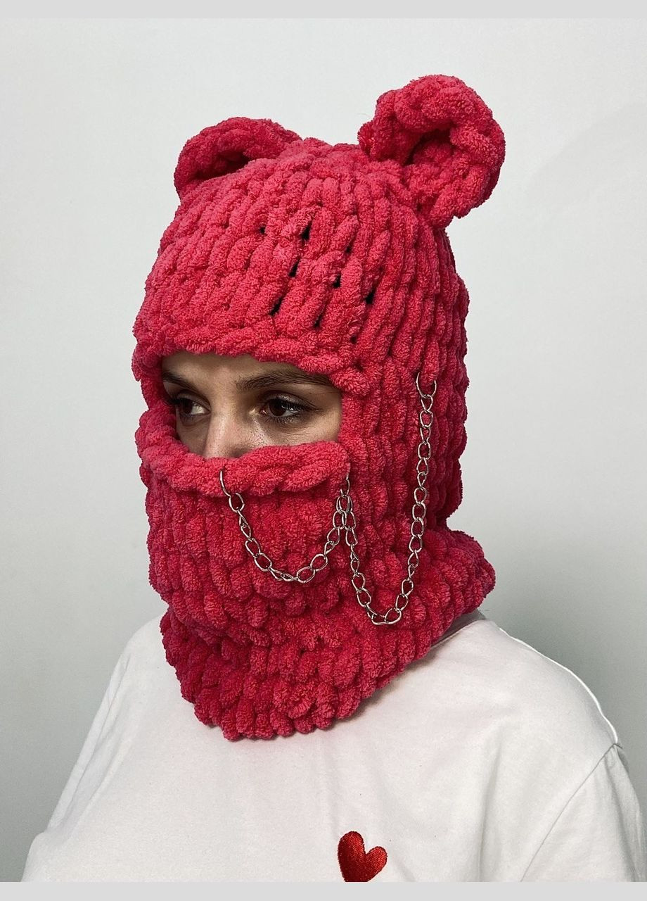 Alize вязаная балаклавная шапка puffy, с ушами медвежонок и цепочкой (1455658078) фуксия производство - Турция