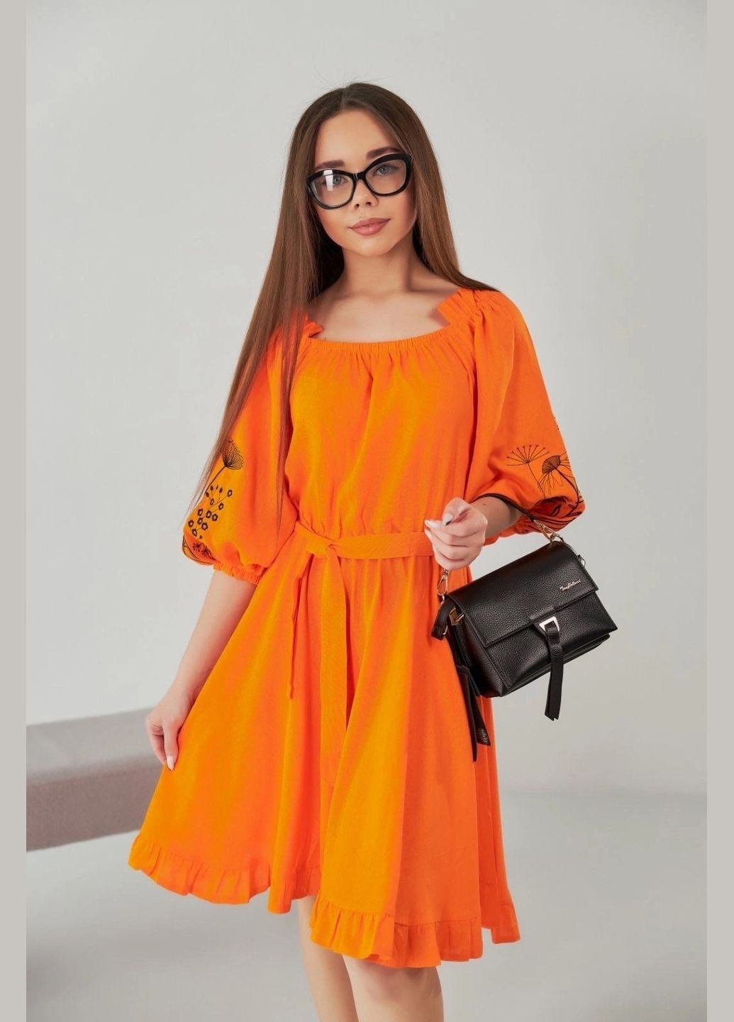 Помаранчева сукня із вишивкою сухоцвітів Україна (305395194)