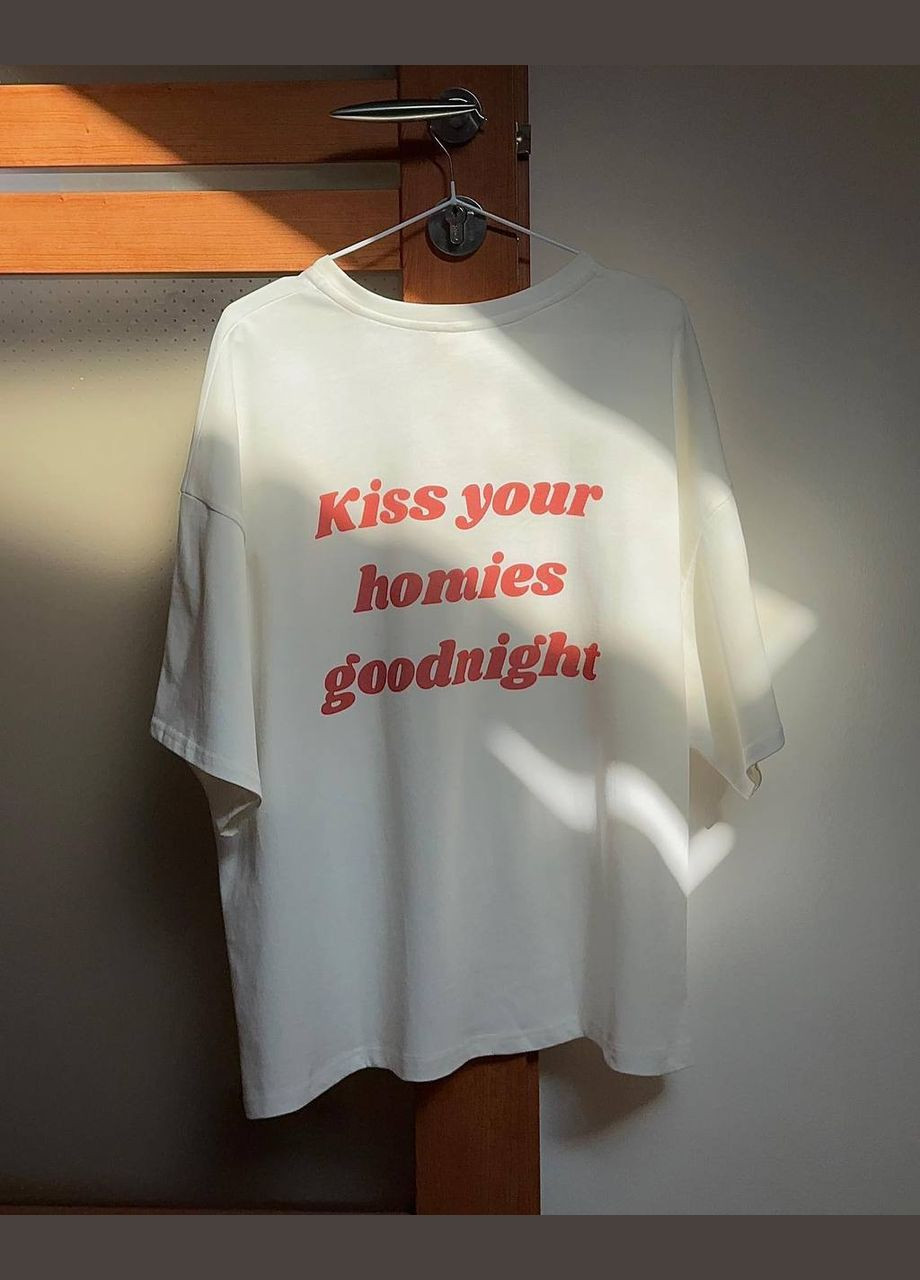 Качественная белая футболка из турецкого кулира(100% хлопок), oversize футболка с качественным красным накатом на груди и спине No Brand 230 - (289477758)