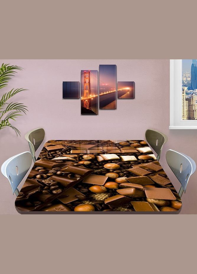 Покриття для столу 60 х 100 см, м'яке скло з фотодруком, Горіхи кава шоколад (1 мм) (МСПБed11838) Декоинт (278288097)