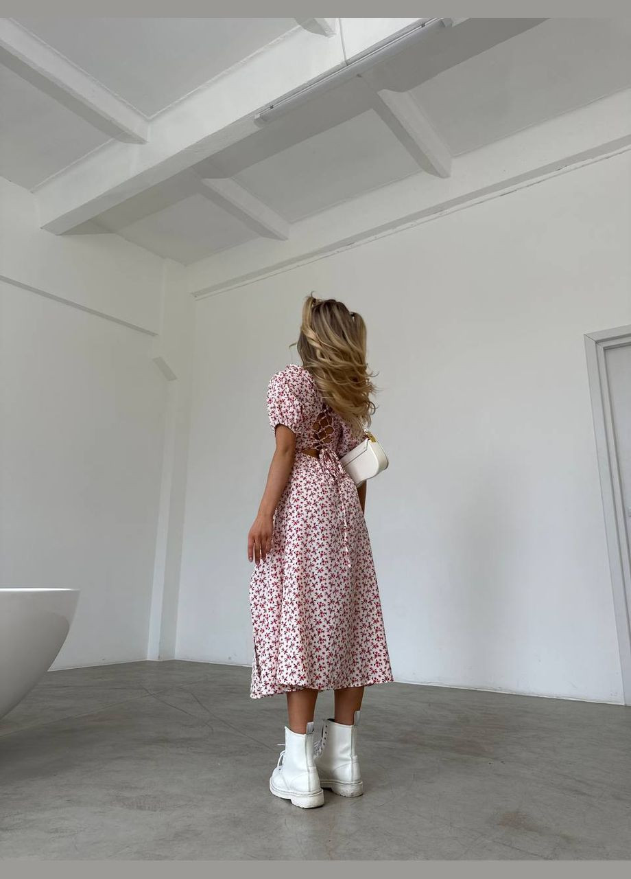 Белое легкое белое платье в цветочном принте, нежное платье с завязками на спине, идеально подчеркивающее фигуры. No Brand