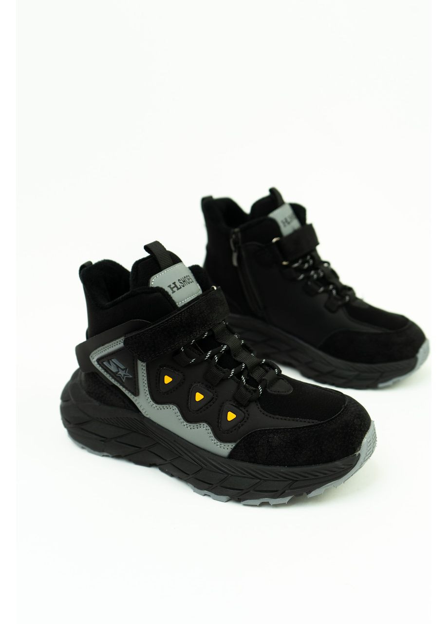 Черные осенние детские демисезонные ботинки на мальчика черные Башили