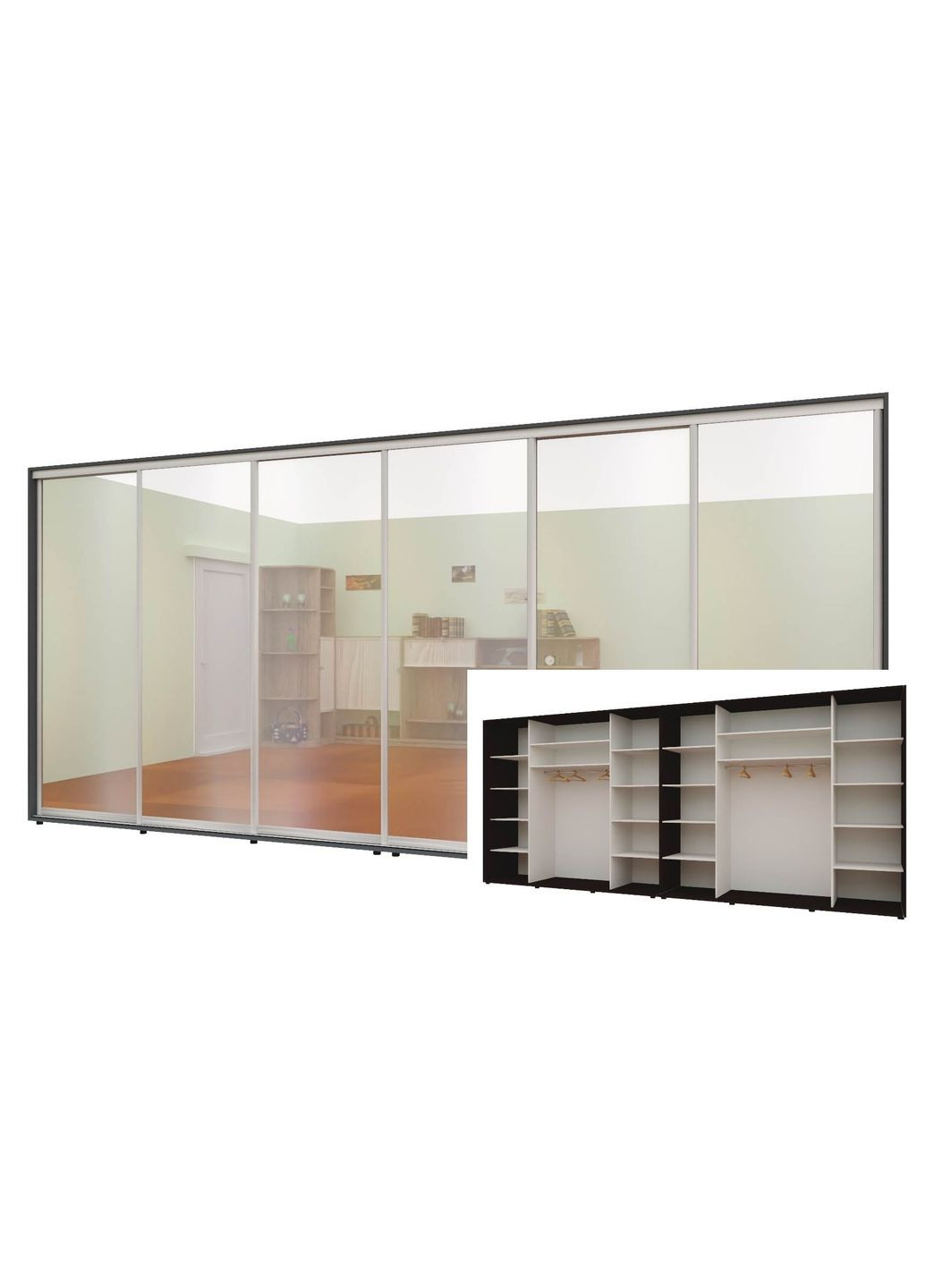 Шкаф-купе шестидверный Комфорт Мебель 540*60*220 см Графит 6 дверей Зеркало Макси Комфорт Меблі (360432858)