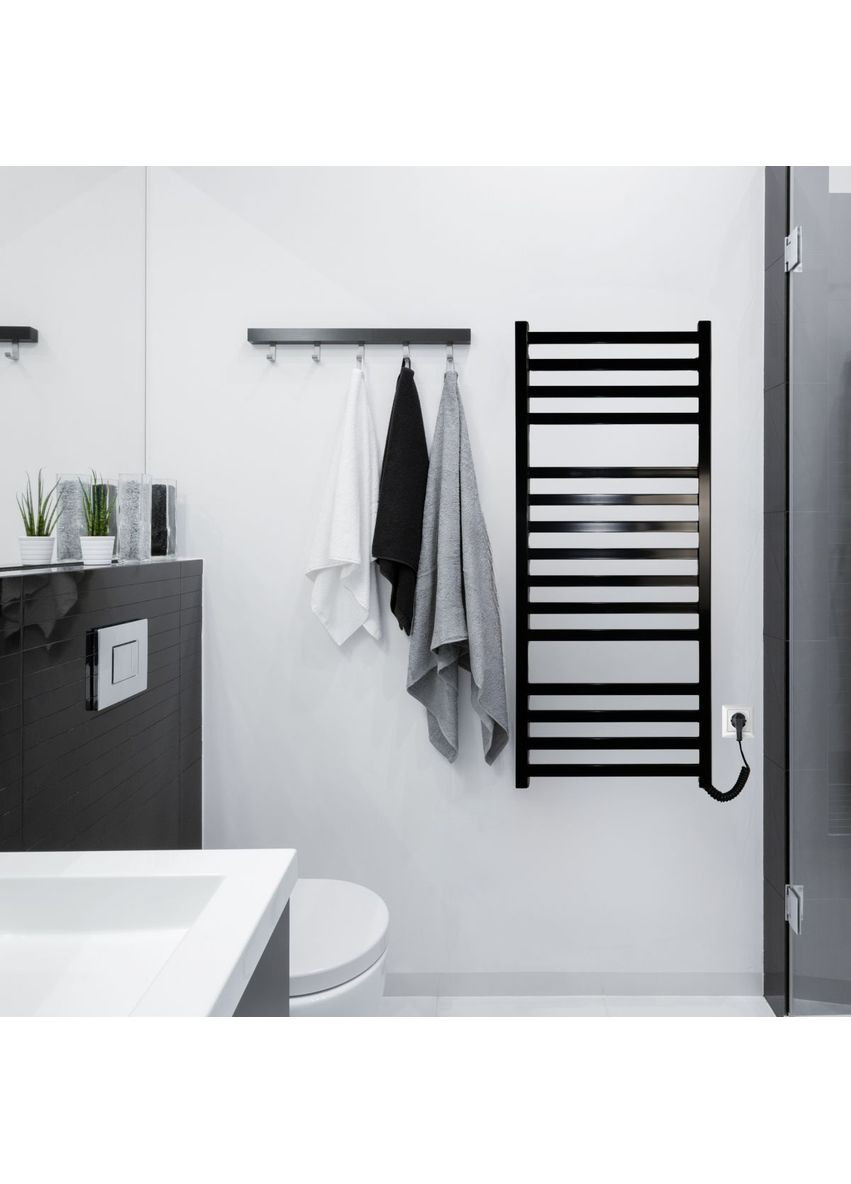 Полотенцесушитель электрический с кнопкой Черный глянец 1190*490 Carino RICARDO (367604635)