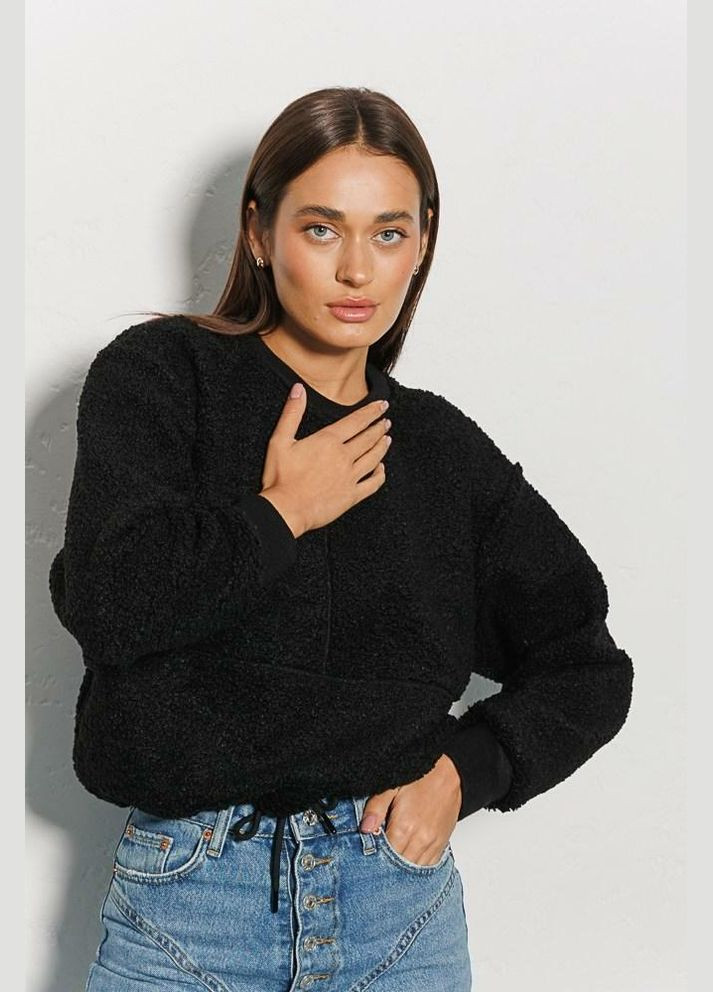 Черный женский свитшот черный из экомеха mkar35002-2 Modna KAZKA (337145194)