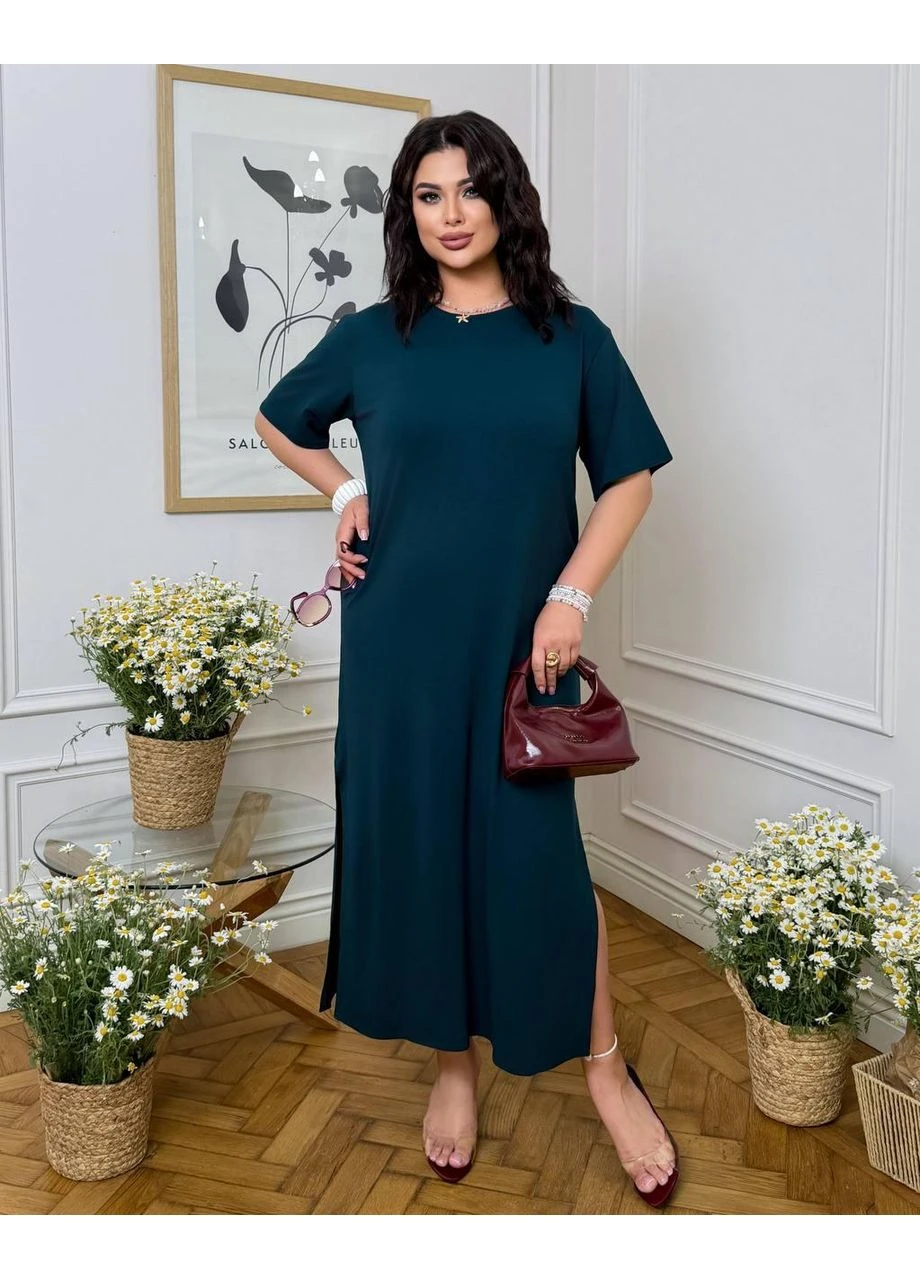 Смарагдова базове трикотажне однотонне плаття oversize з коротким рукавом, 56/58 No Brand