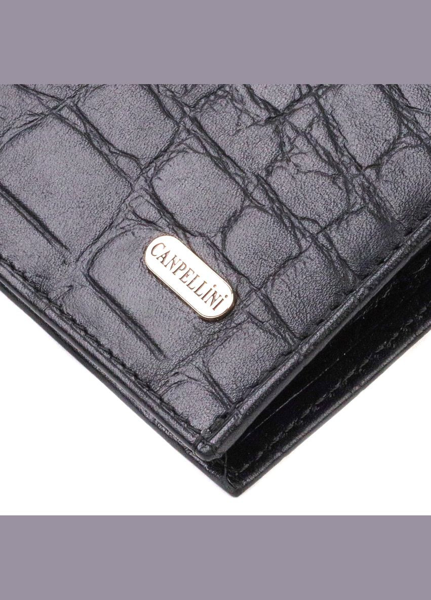 Кошелек мужской Кожаный без застежки с тиснением под крокодила 21766 Черный Canpellini (306881389)