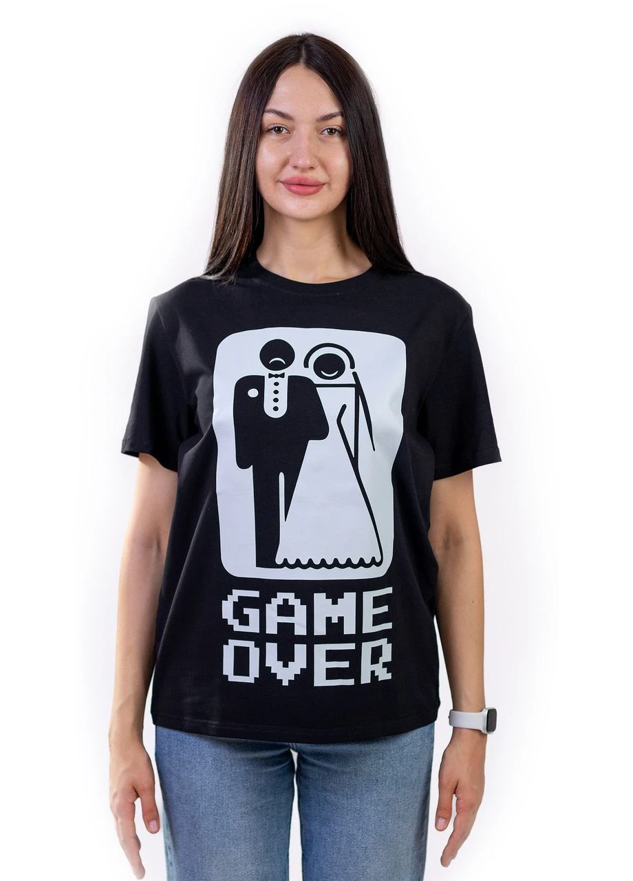 Чёрная футболка унисекс черная с коротким рукавом с принтом "game over" раз. xxl 4PROFI кулир (298127380)