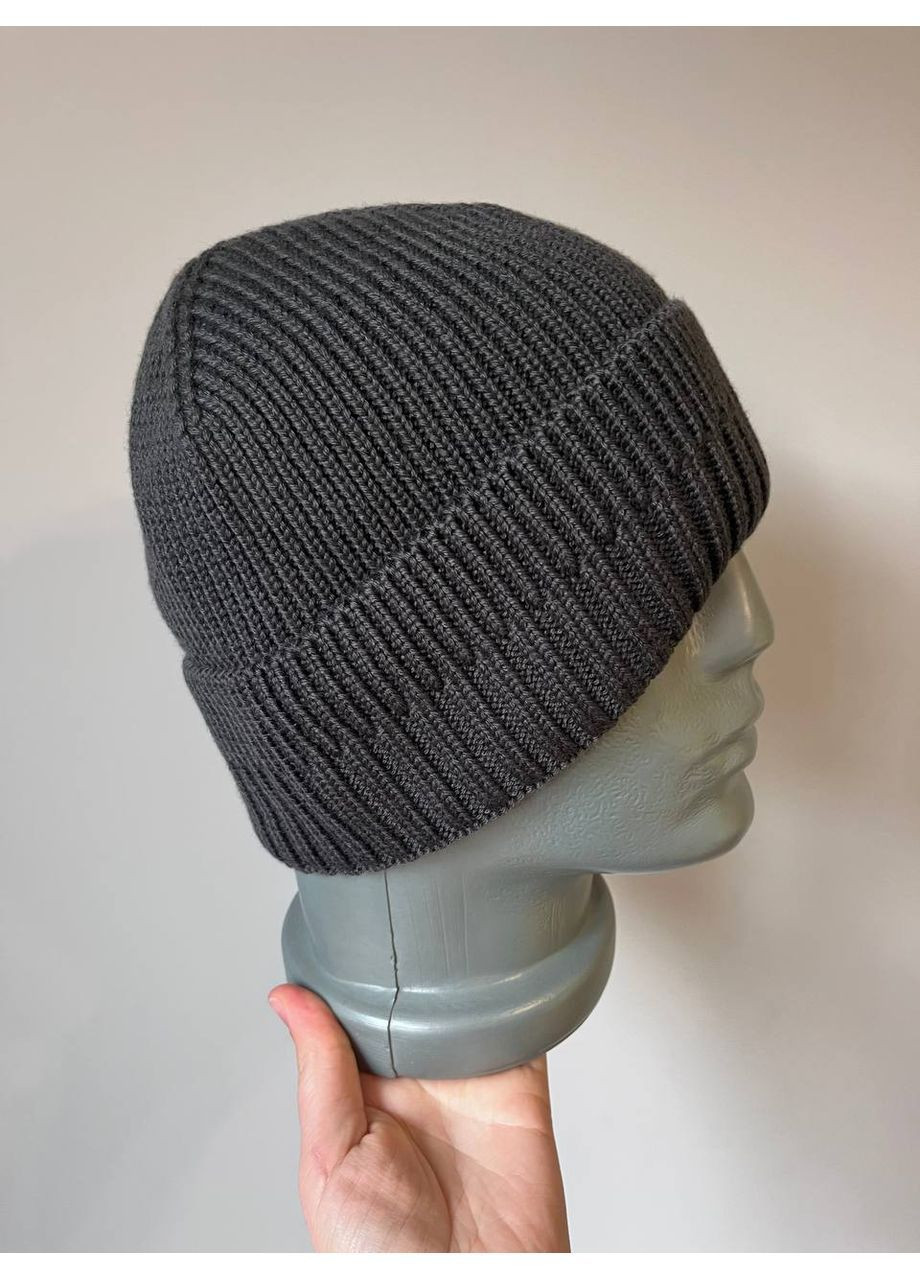Чоловіча шапка в'язана на флісі зимова стильна тепла універсальна базова Edem Ellan (313100401)