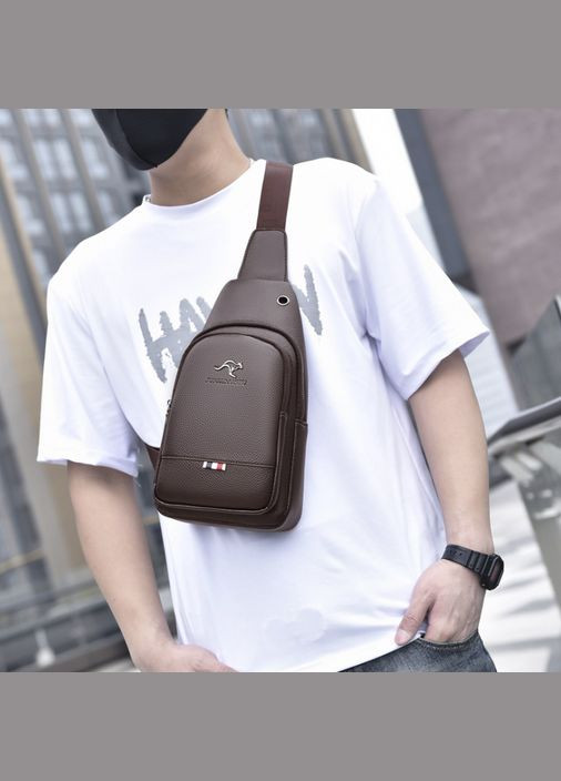 Чоловіча сумка-слінг на груди Кенгуру з екошкіри з металевою фурнітурою чорна (sku_1400) No Brand (346078118)