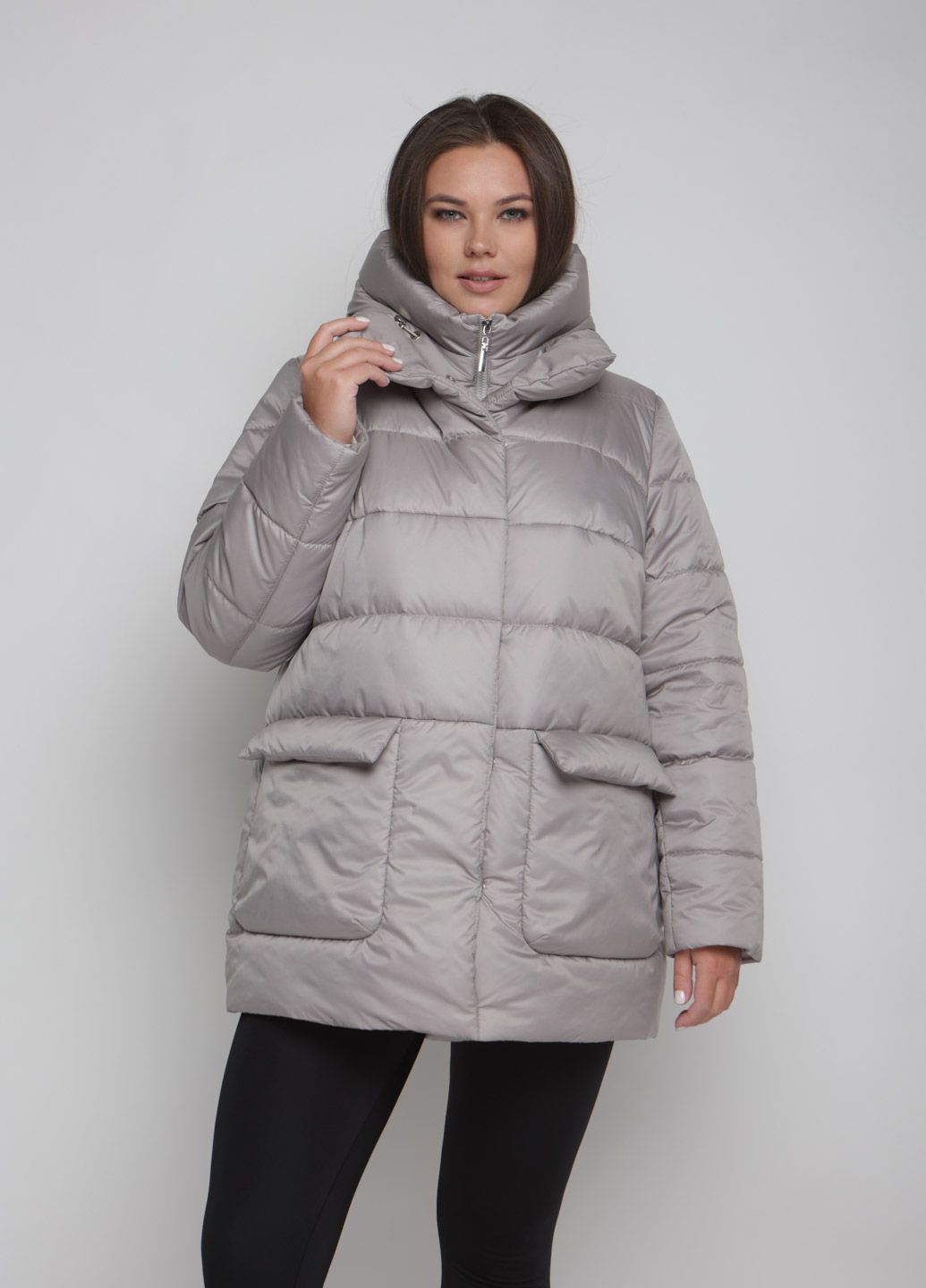 Бежева зимня парка зимова жіноча великого розміру SK