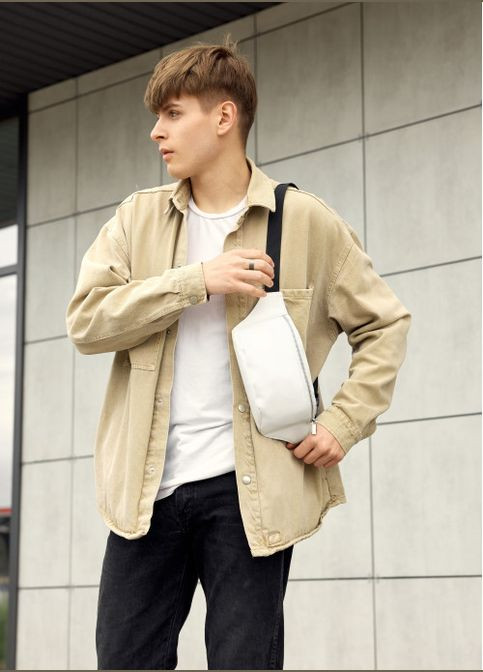 Сумка на пояс бананка Tirso MSHm біла c білою блискавкою (R-80119008m-VS) Sambag (302450282)