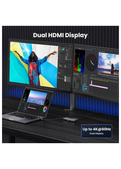 Концентратор USB3.1 Type-C to HDMIx2 4K60Hz (8k30Hz)/USB3.0x2/Type-C/PD 100W CM498 (15852) Ugreen USB3.1 Type-C to HDMIx2 4K60Hz (8k30Hz)/USB3.0x2/T (367592630)