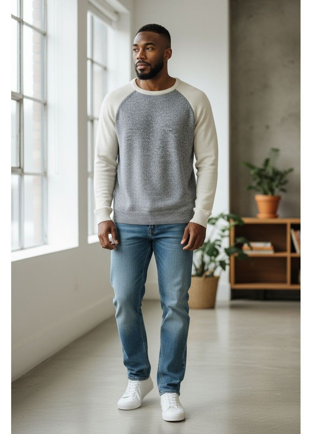 Серый демисезонный мужской вязаный свитер-реглан (58680) xl серый M&S