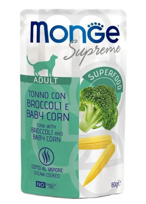 Влажный корм для котов CAT WET Adult тунец с брокколи и молодой кукурузой 80 г Monge (369929280)