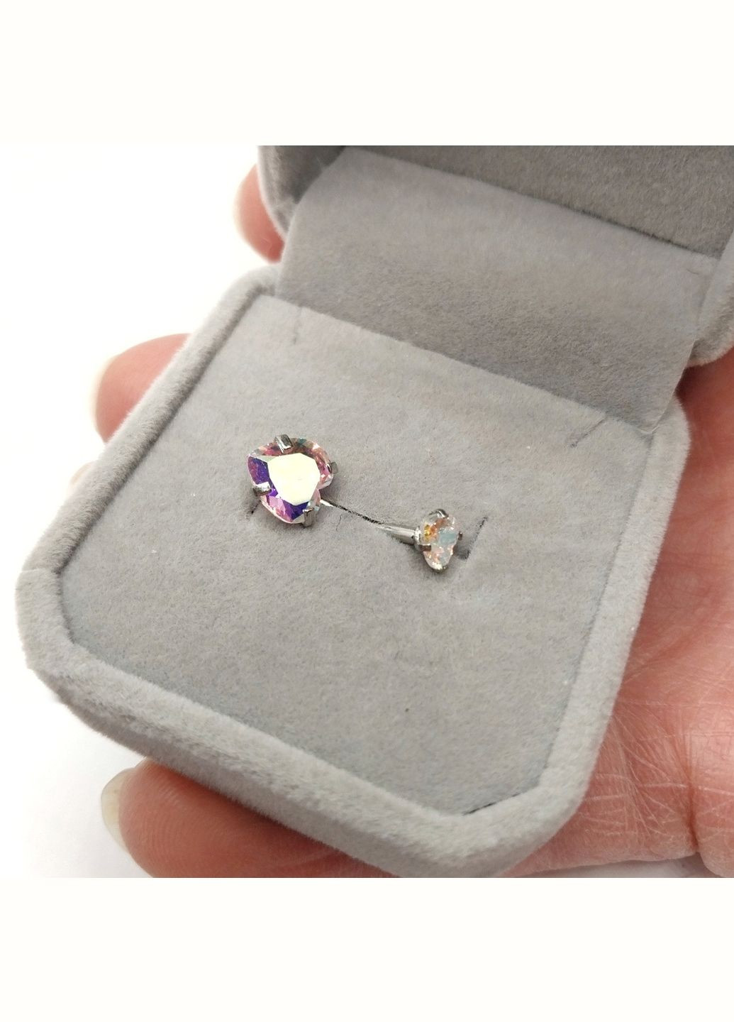 Пірсинг у пупок "Два алмазні серця хамелеон" сережка навела медична ювелірна сталь з цирконами Spikes (362574412)