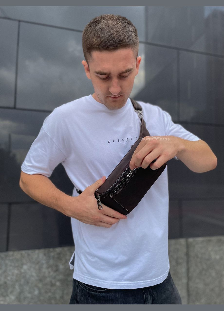 Коричнева сумка-бананка з шкіри крезі хорс CH-7371 Tiding Bag (359380752)