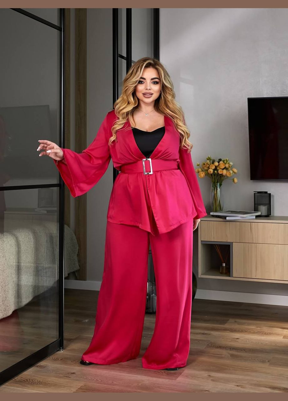Жіночий костюм-двійка з шовку колір рожевий р.46/48 454689 New Trend (290111711)