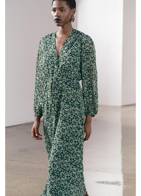 Зелена сукня zw collection міді з принтом Zara