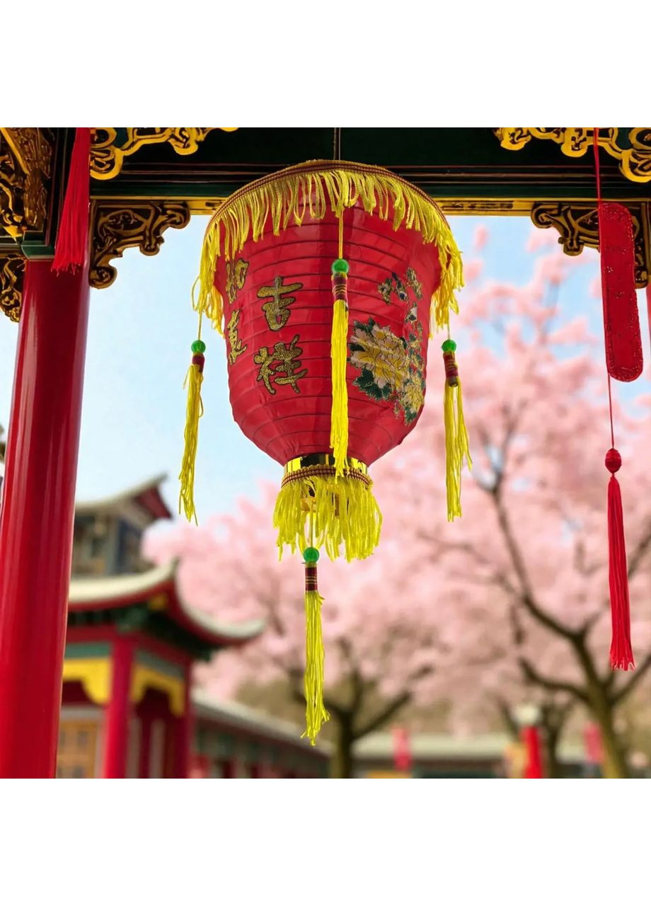 Китайский фонарь с кистями (подвесной декоративный, 28 x 20 см) No Brand (364237980)