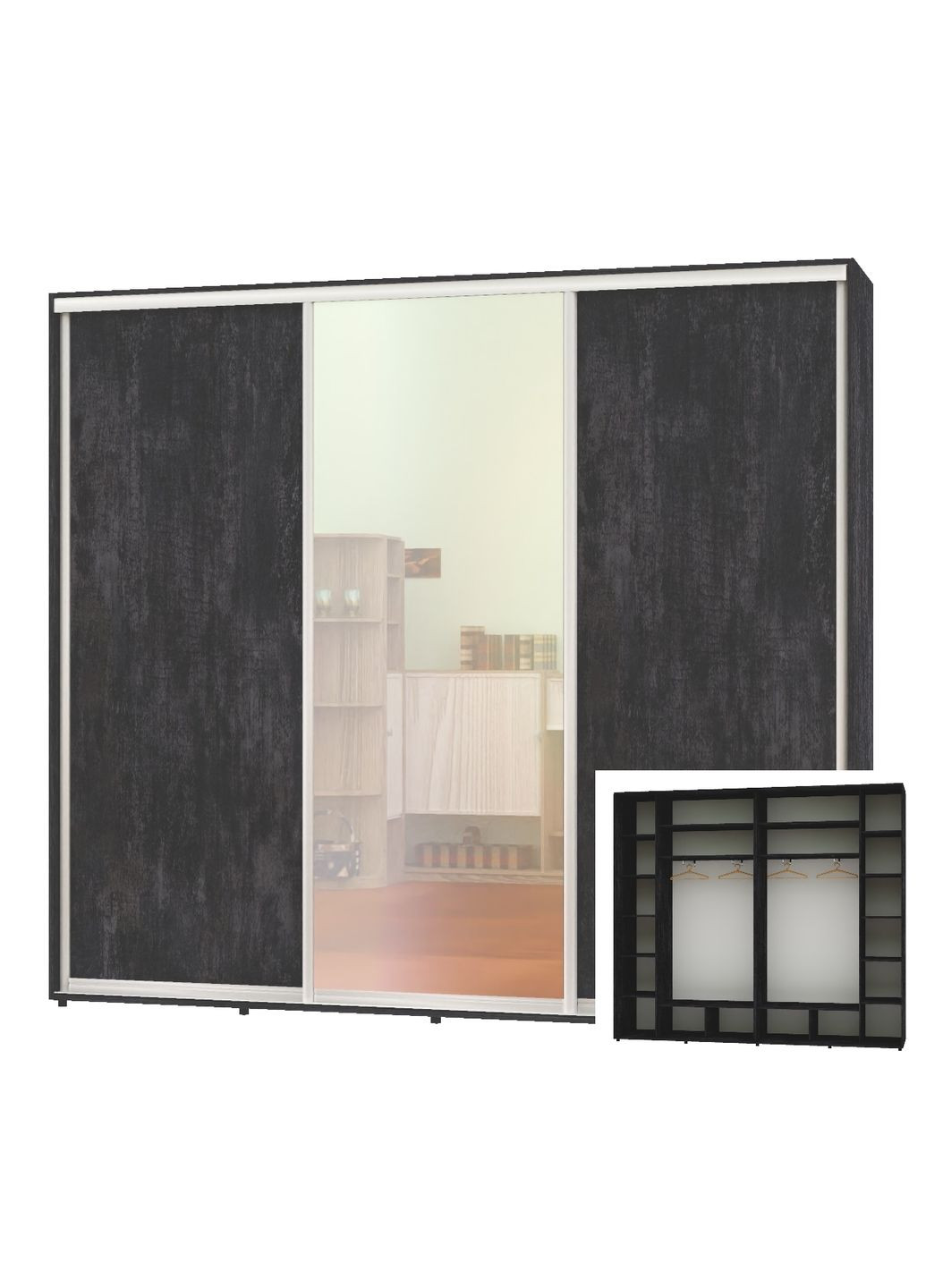 Шафа-купе тридверна 300*45*220 Бетон темний ДСП/Дзеркало/ДСП Люкс-149 Алекса (360461124)